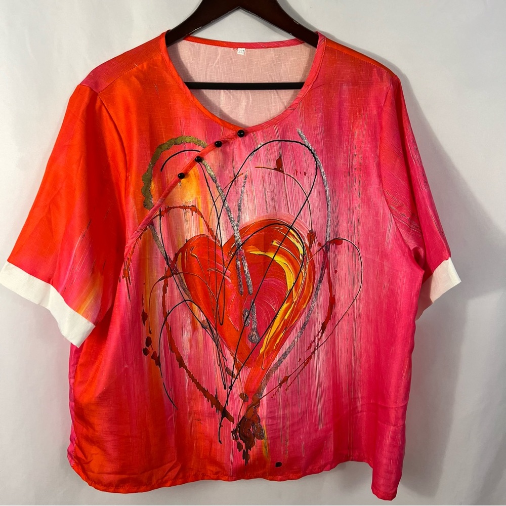 Bright Colored Summer Top Lightweight 2XL Heart Pink Red